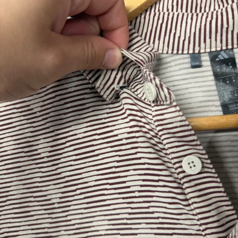 Adidas Golf Polo Maroon Striped Indian Canyons Palm‎ Springs Logo Size Medium